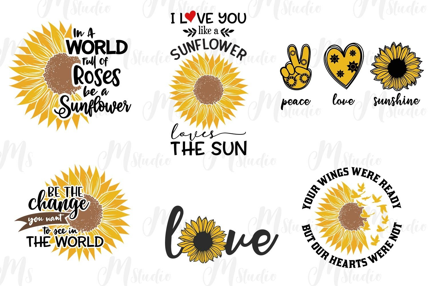 Bright sunflowers illustrations.