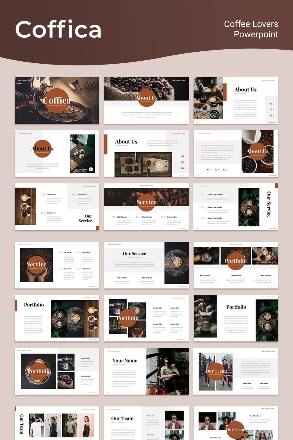 Collage of the presentation pages with several shades of brown.