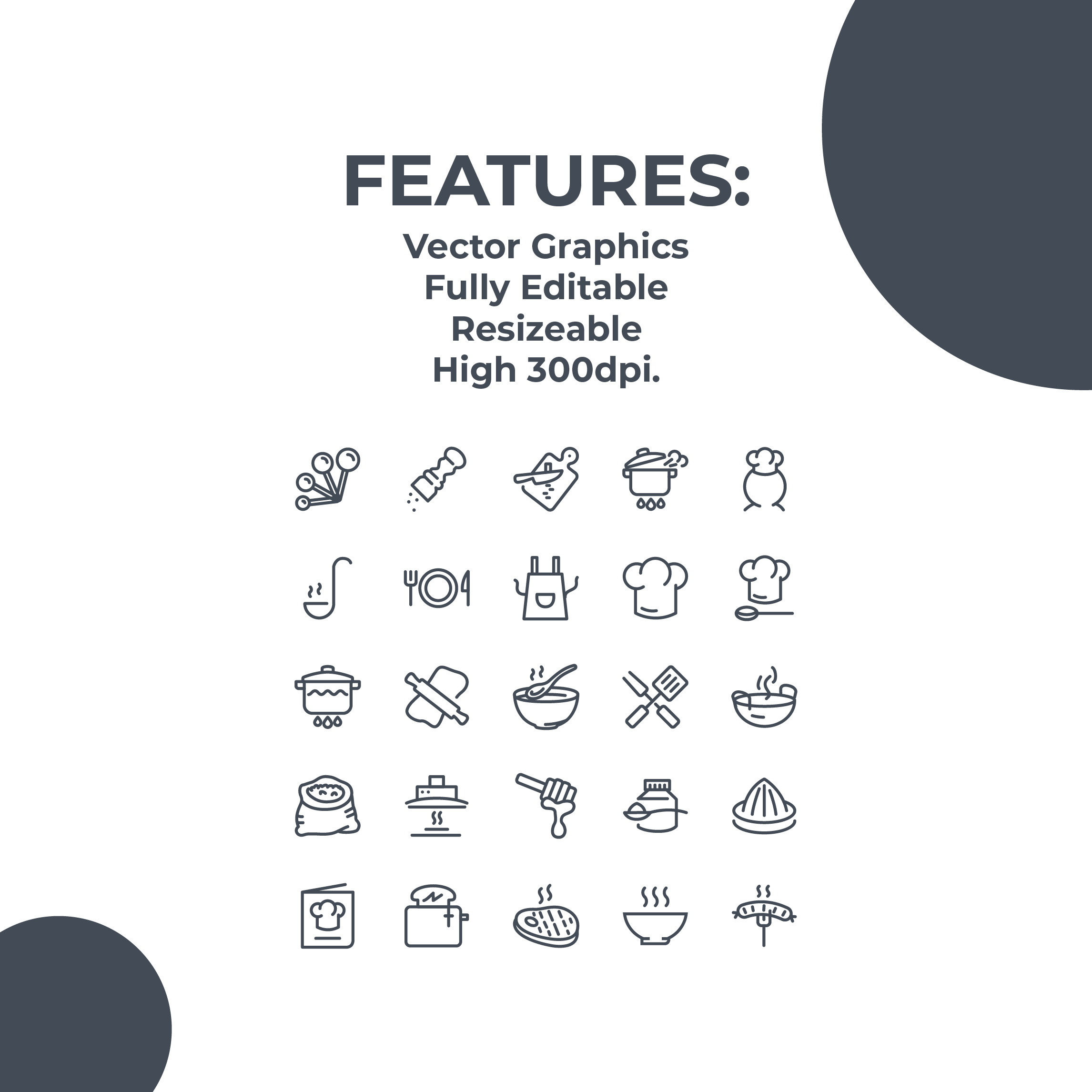 cooking food icon set features 01