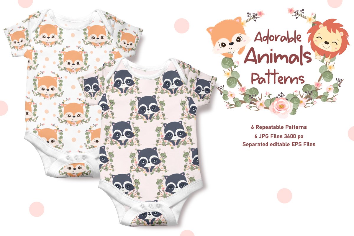 Cute Animals and Flowers Patterns.