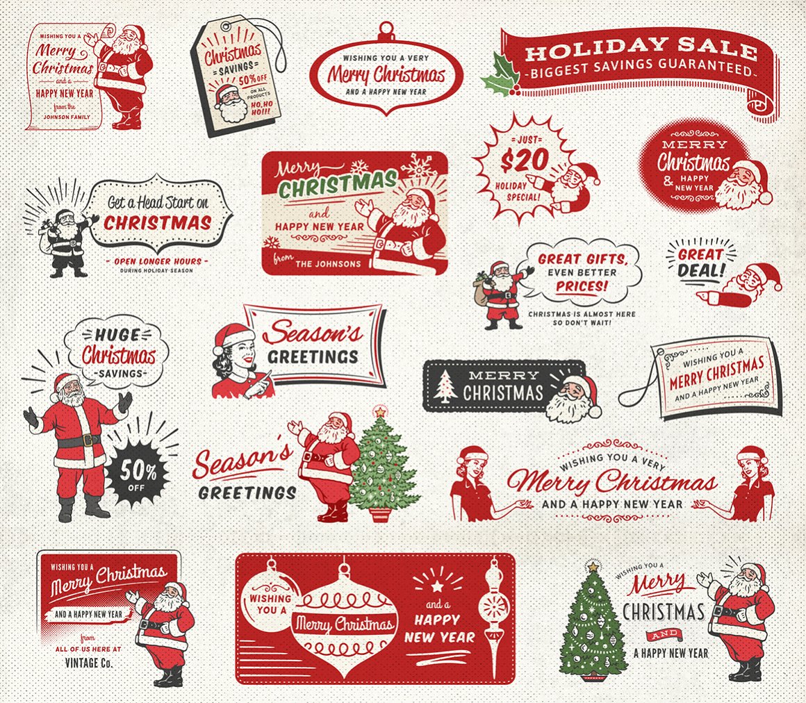 Collection of Santa illustrations.