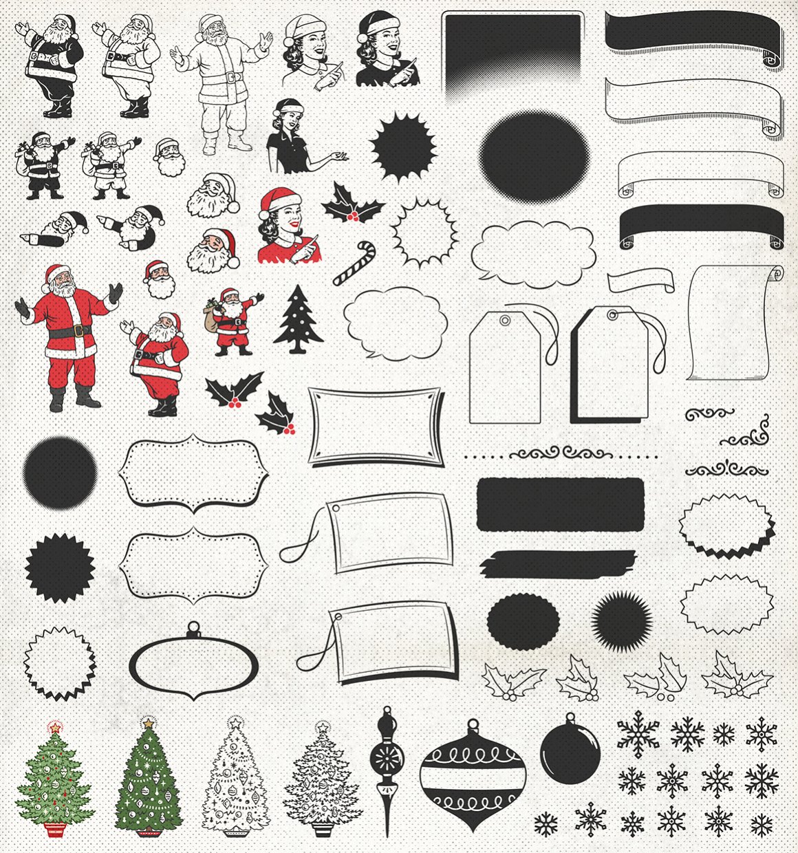 Black illustrations for Christmas composition.