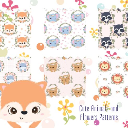 Cute Animals and Flowers Patterns.