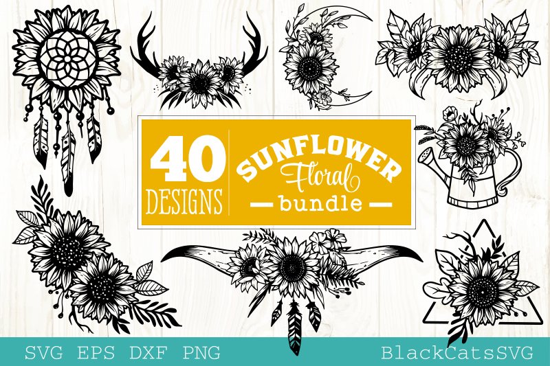 Diverse of sunflowers in mandala style.
