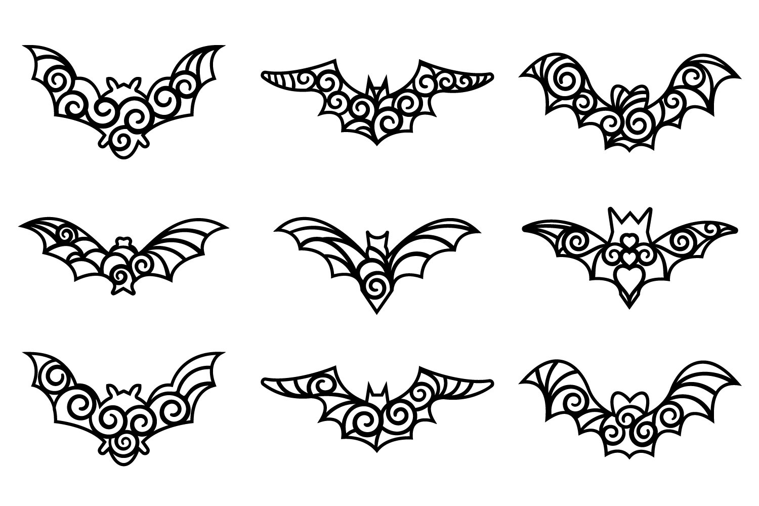 Decorative Halloween Bats SVG Set.