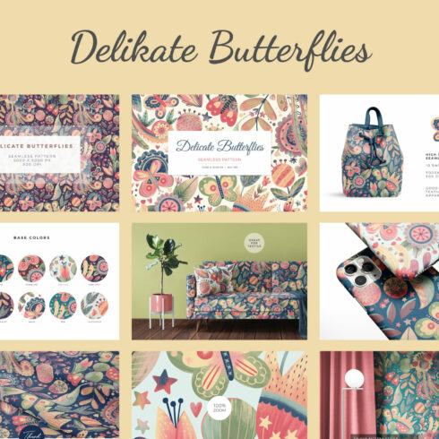 Delicate Butterflies, Floral Pattern.