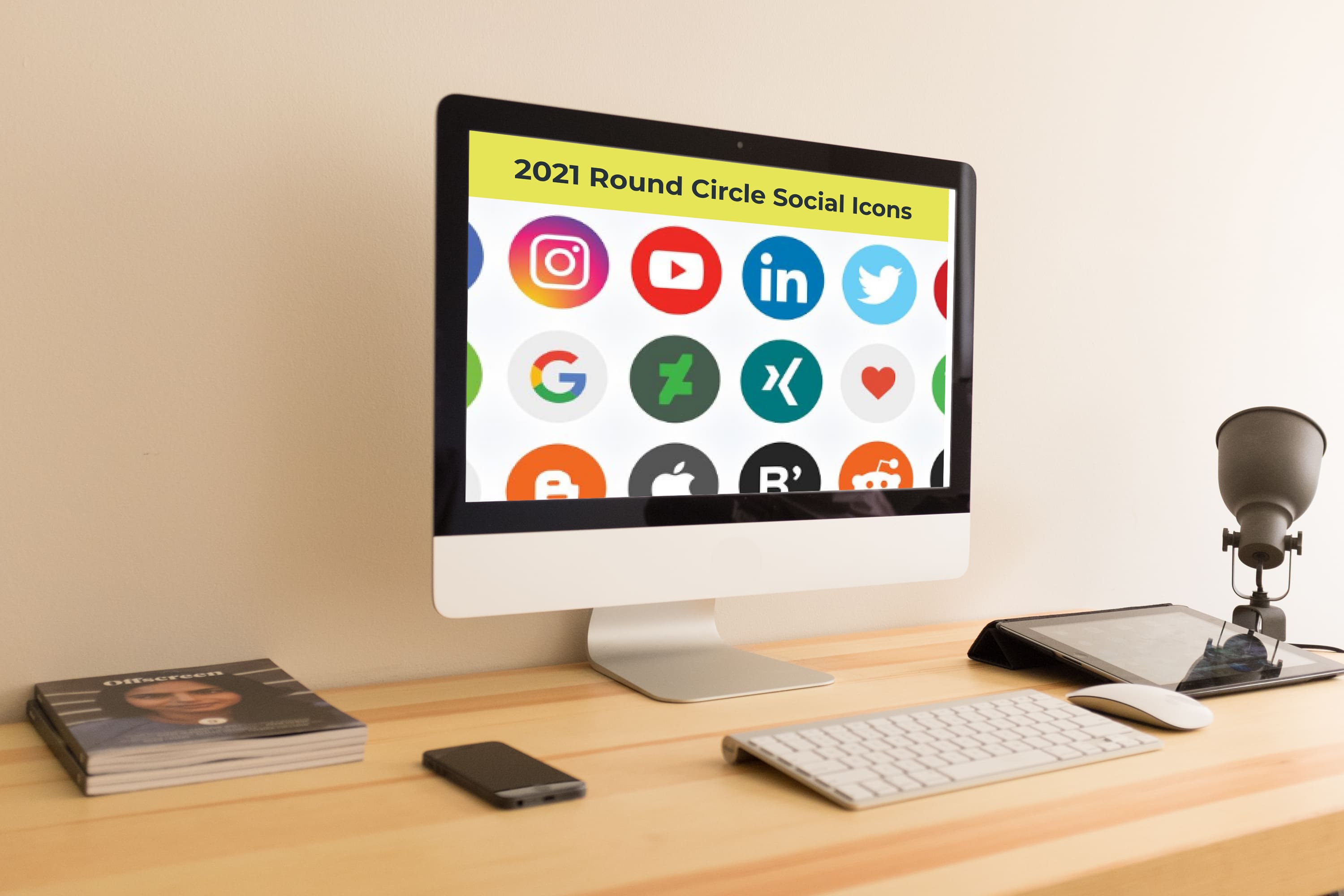 Desktop option of the 2021 Round Circle Social Icons.