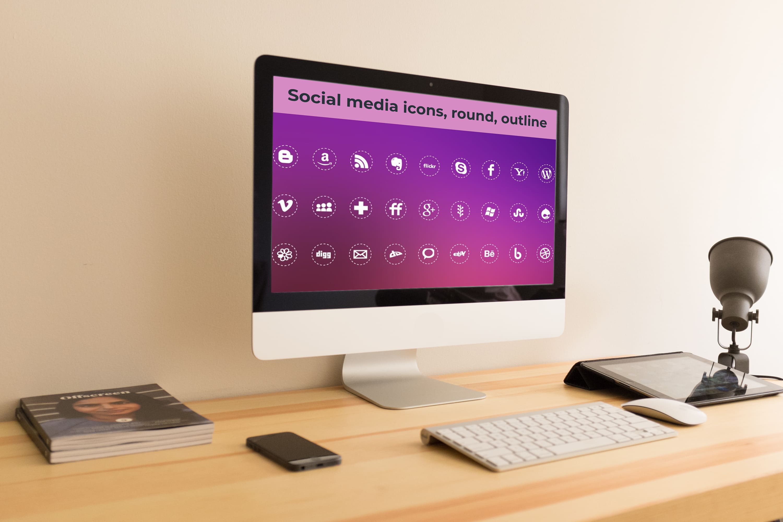 Desktop option of the Social media icons, round, outline.