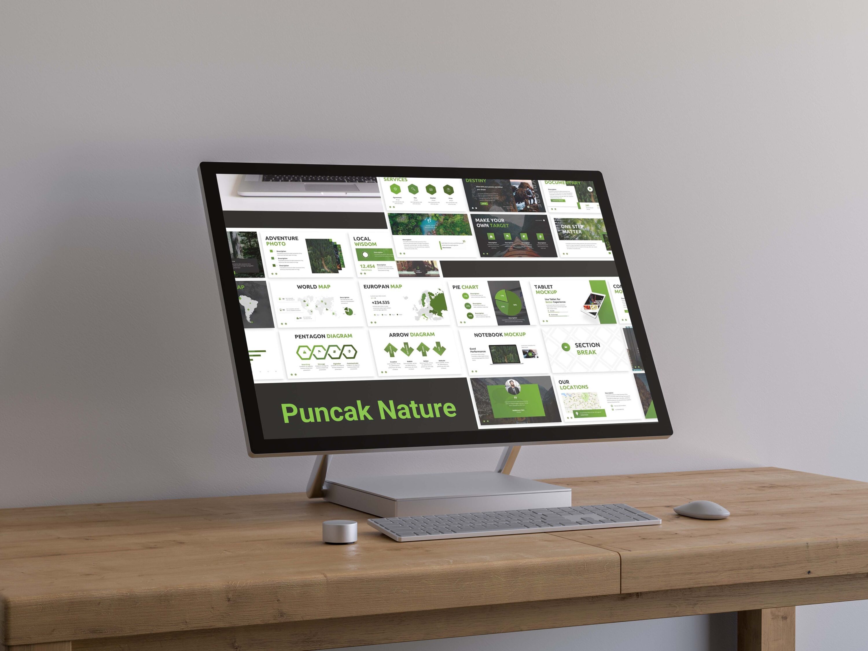Puncak - Nature Keynote Template - Mockup on Desktop.