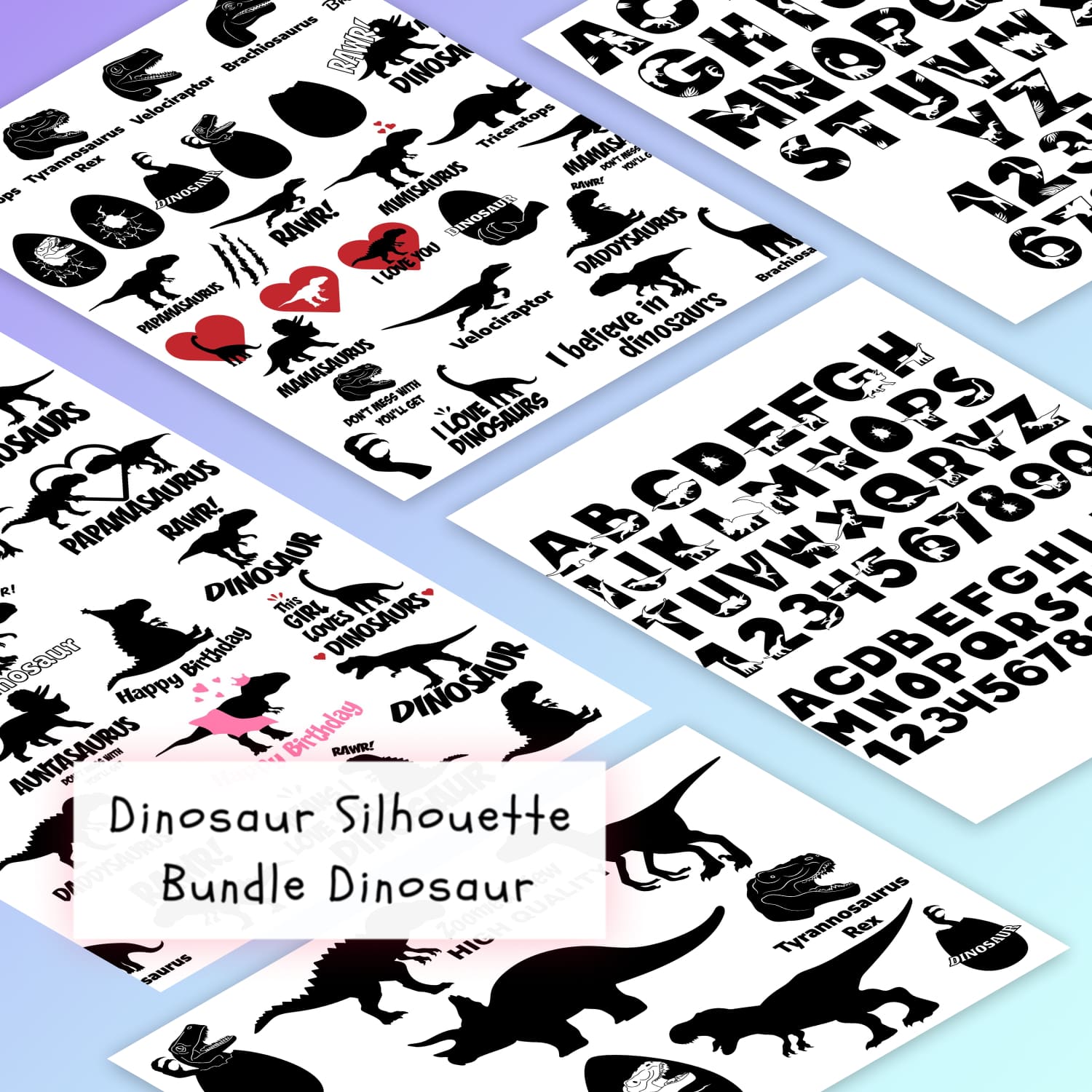The dinosaur silhouette bundle is shown in black and white.