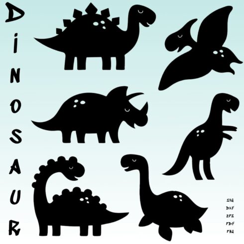 Set of silhouettes of different dinosaurs.