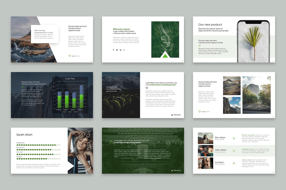 This PowerPoint template contains 80 slides that will give you a lot of possibilities to present your project the way you want.