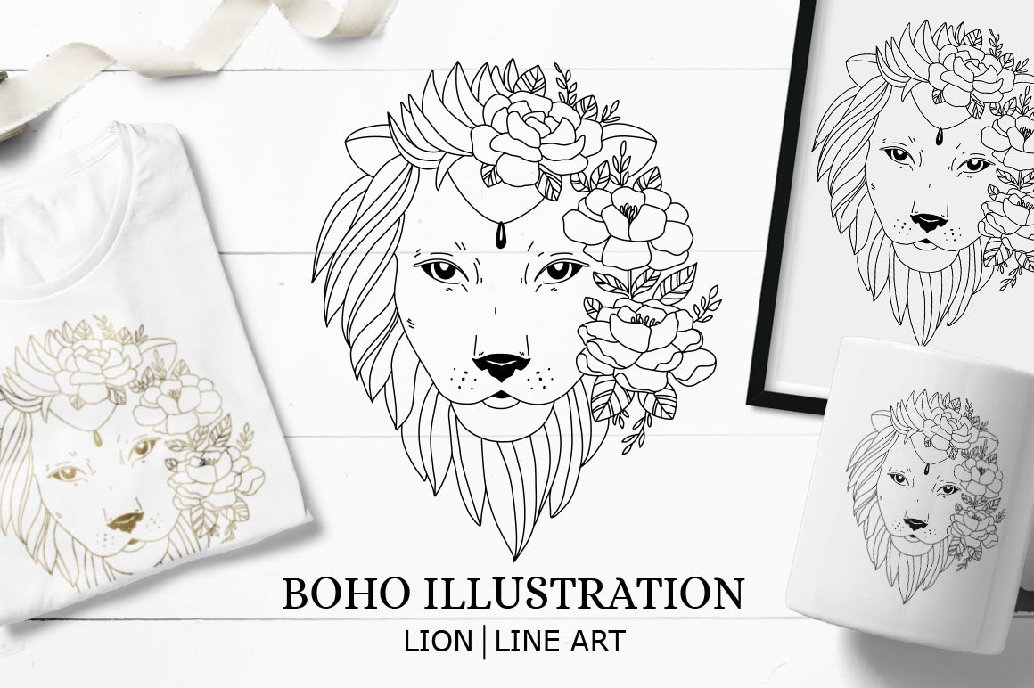 Lion boho illustration.