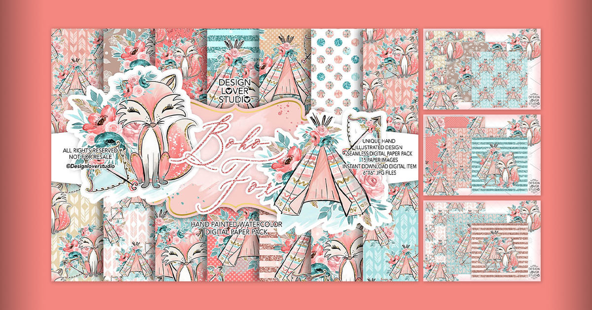 Boho Fox Digital Paper Pack – MasterBundles