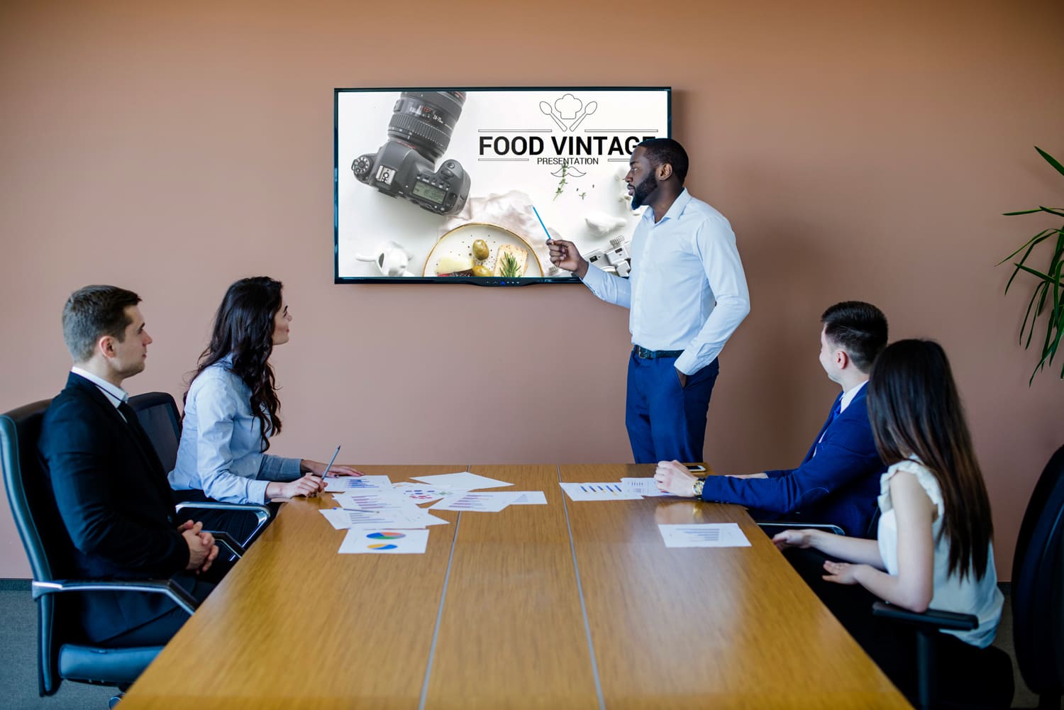 Preview Food Vintage Powerpoint Template on Screen.