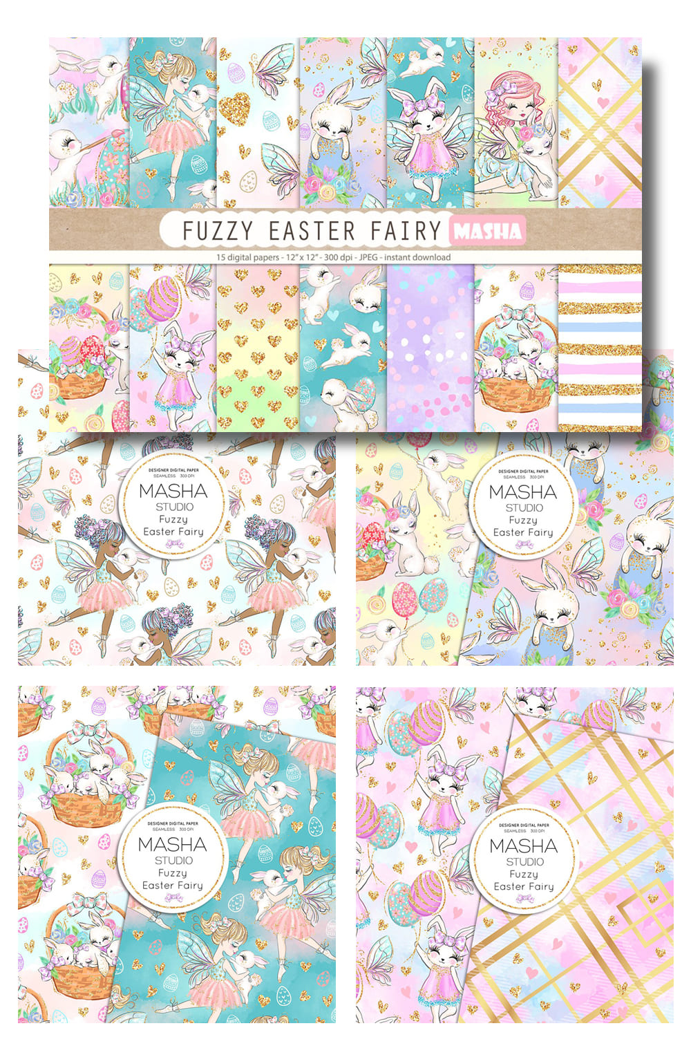 Fuzzy Easter Fairy Digital Papers.