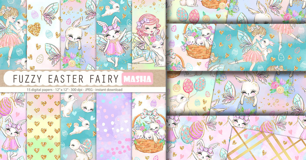 Fuzzy Easter Fairy Digital Papers – MasterBundles