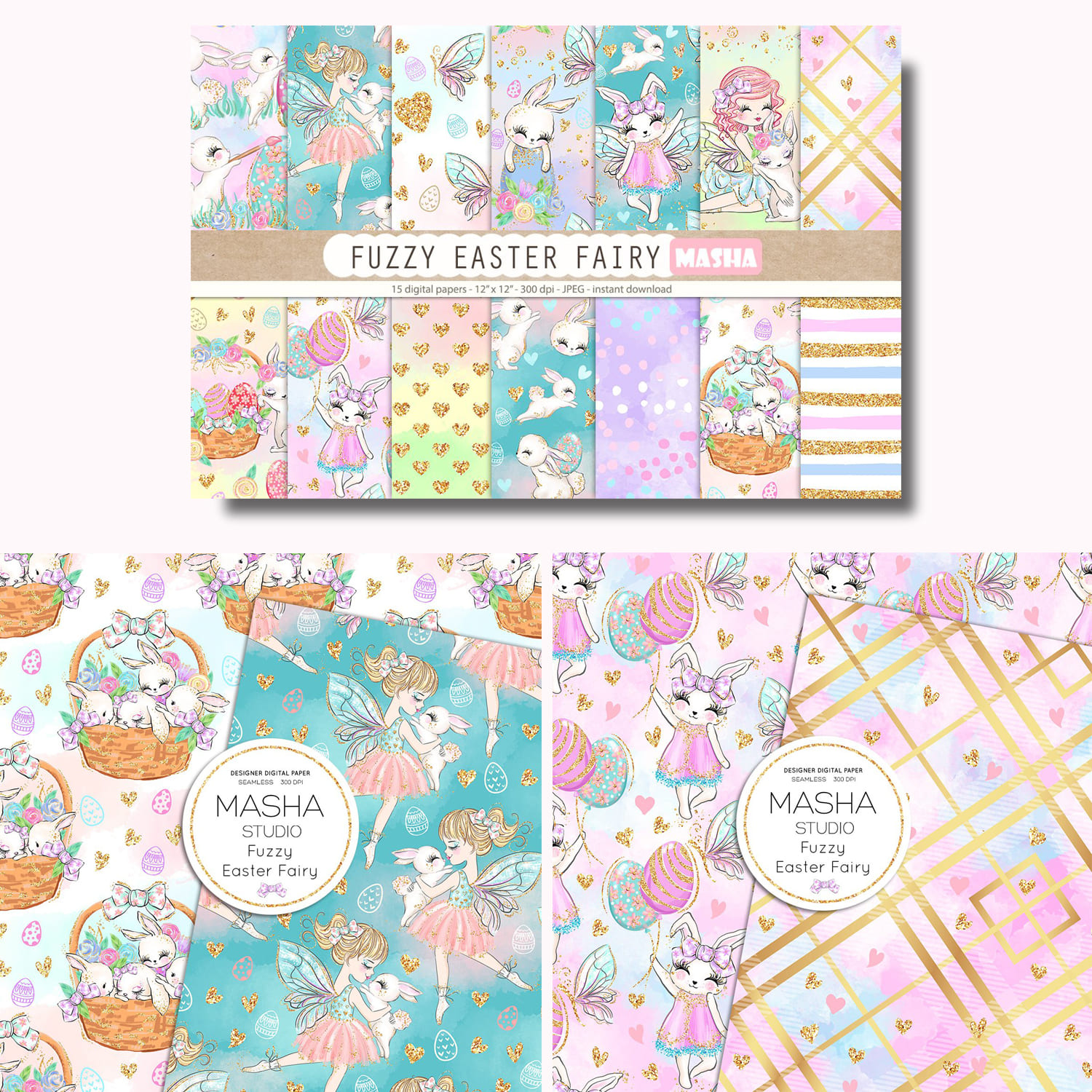 FUZZY EASTER FAIRY digital papers.