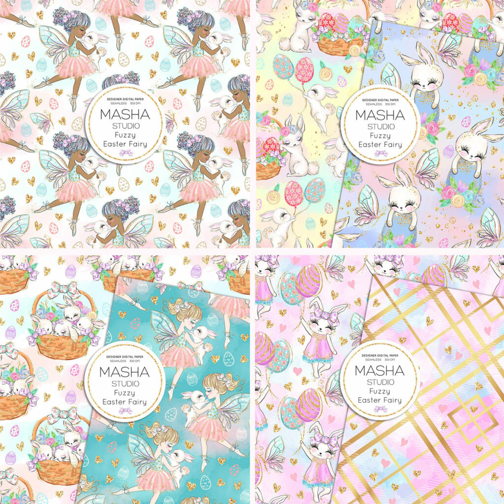 Fuzzy Easter Fairy Digital Papers – MasterBundles