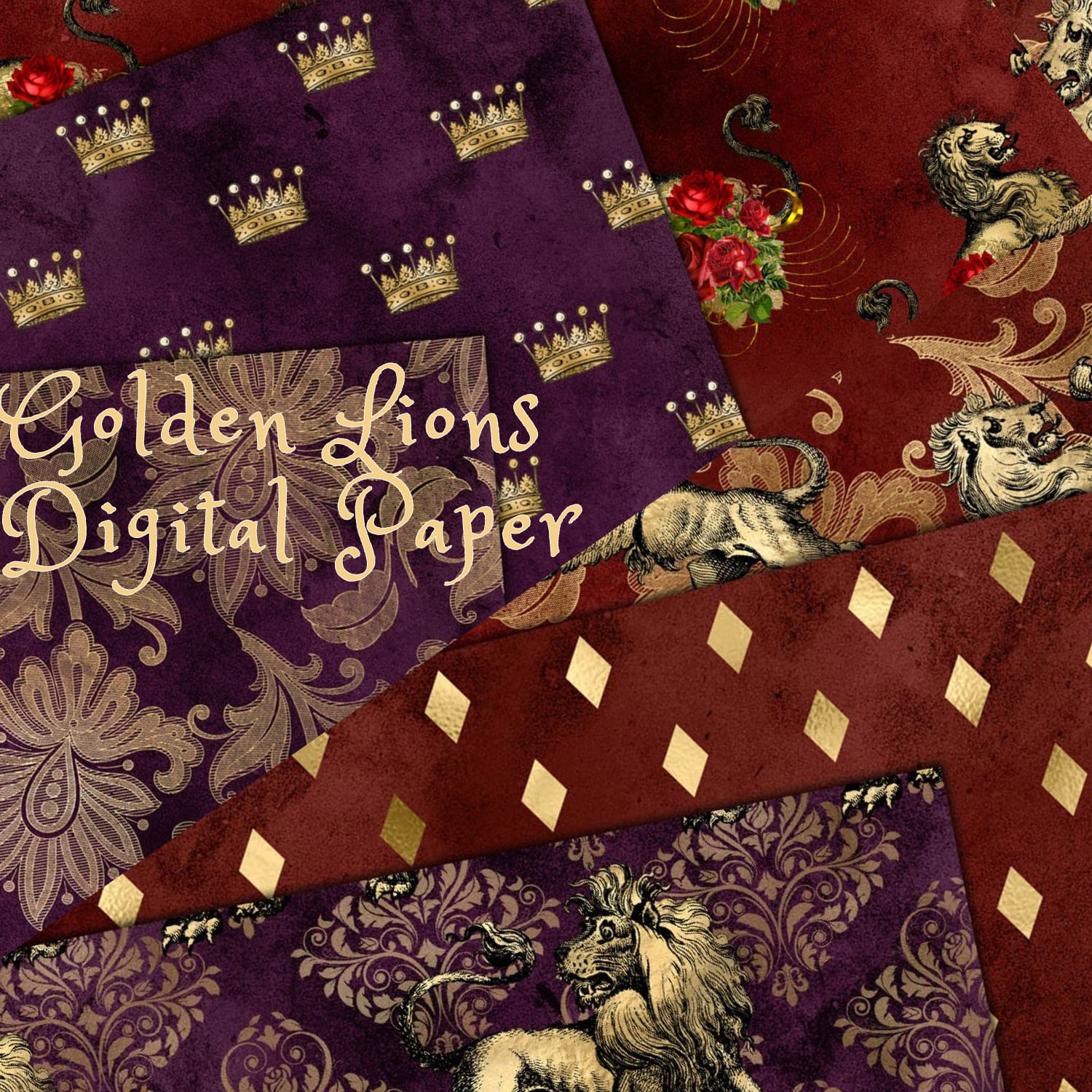 Golden Lions Digital Paper.