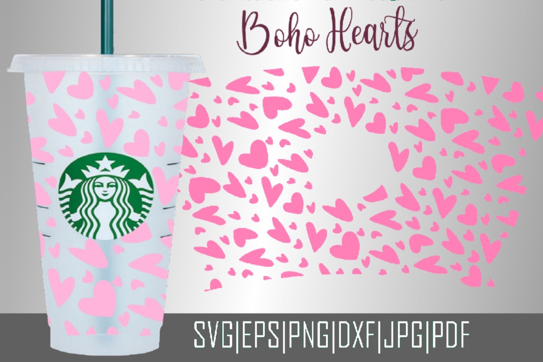 Lovely hearts coffe cup wrap svg file for cuting