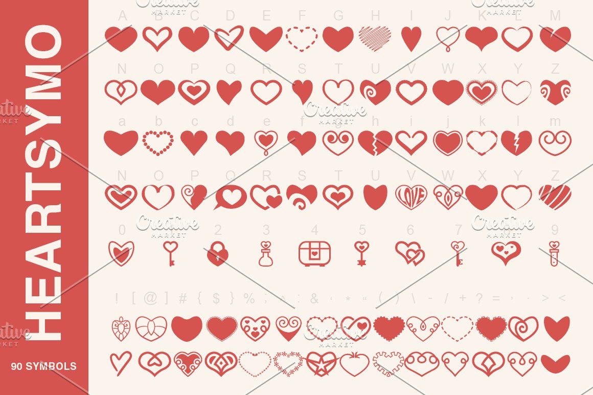Symbols in heart shapes.