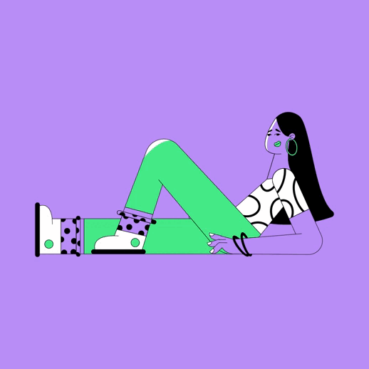 Drawn girl in green pants lies on the floor.