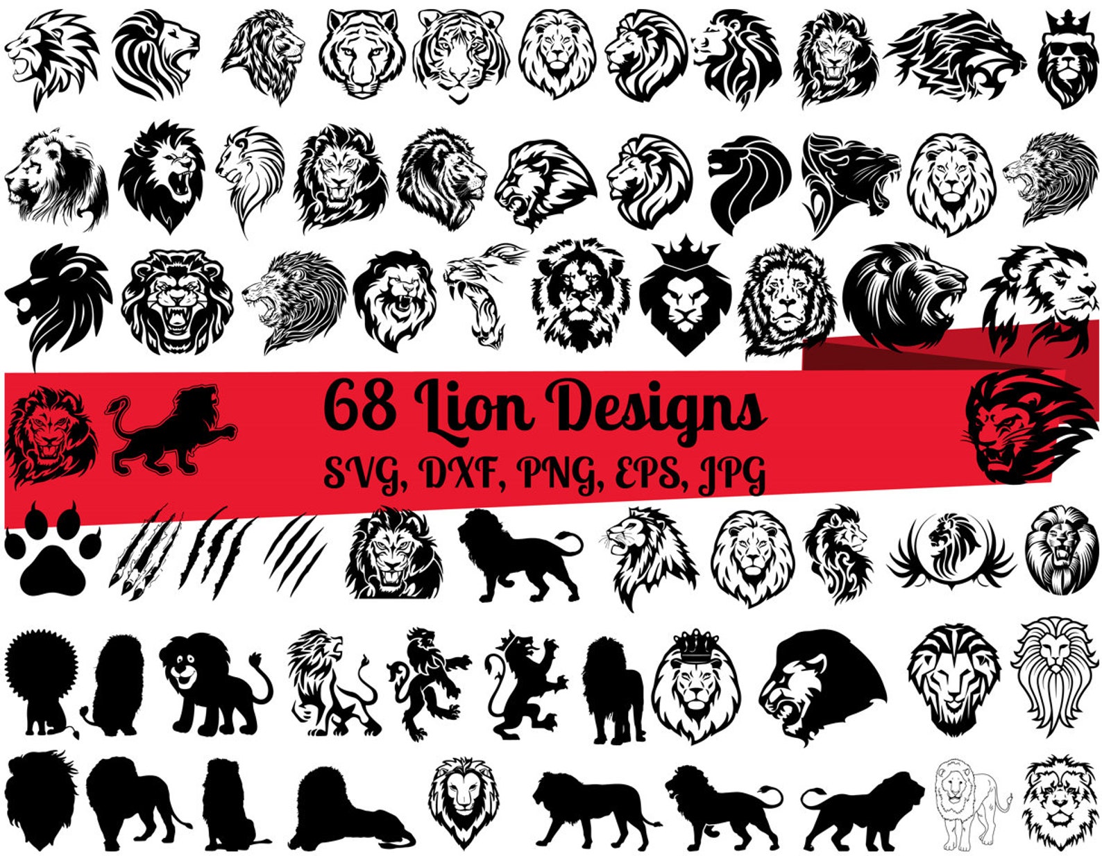 Black lions in the different poses.