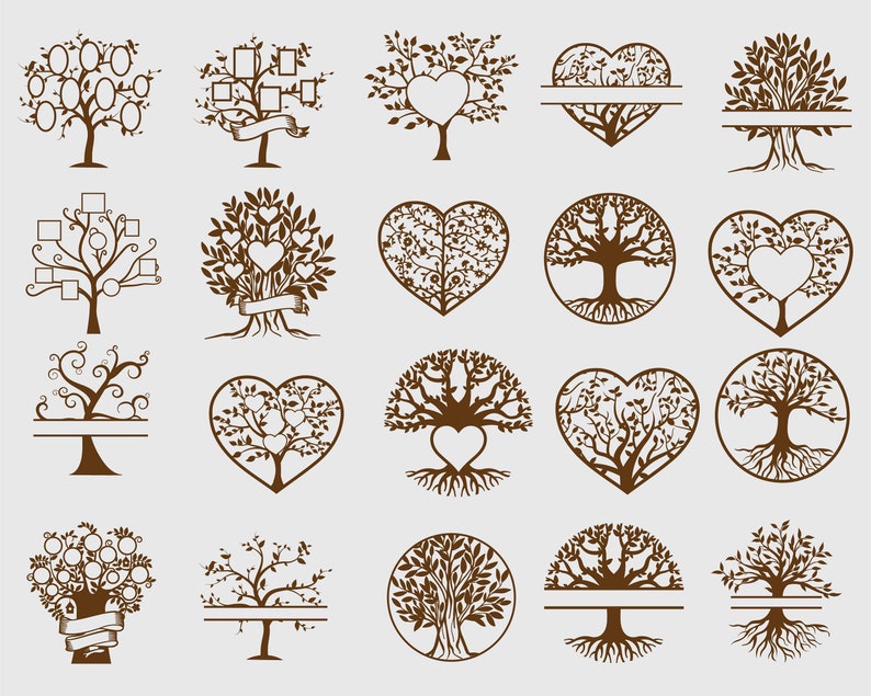 Nice example of Mega Family Tree SVG Bundle in brown color.