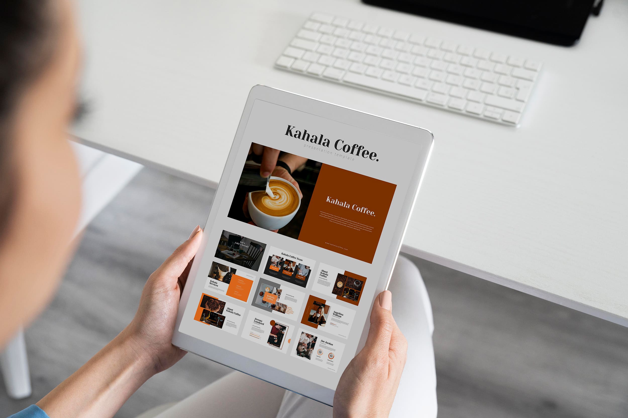 Kahala Coffee Google Slides - Mockup on Tablet.