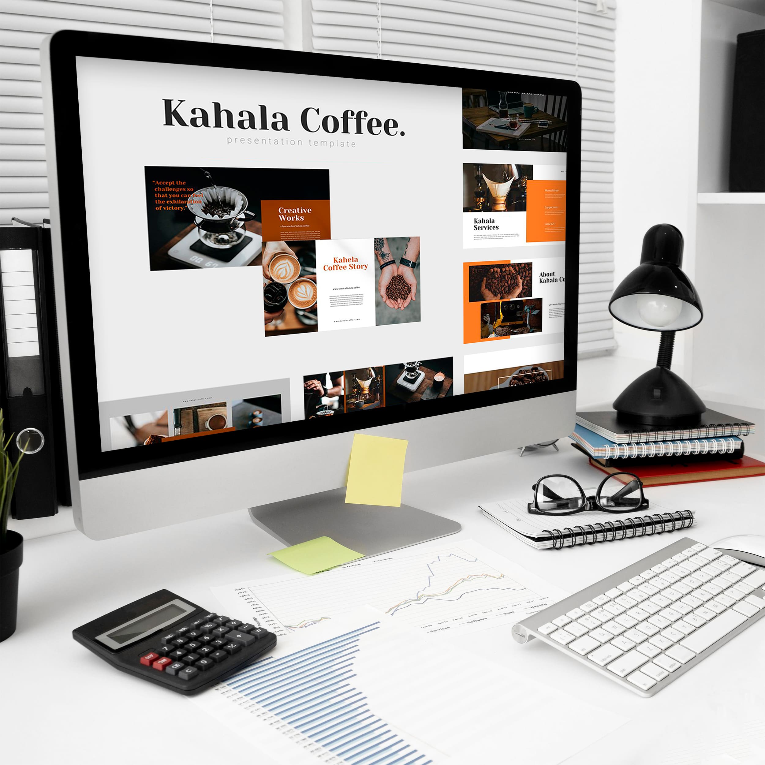 Kahala Coffee Google Slides - Mockup on Desktop.