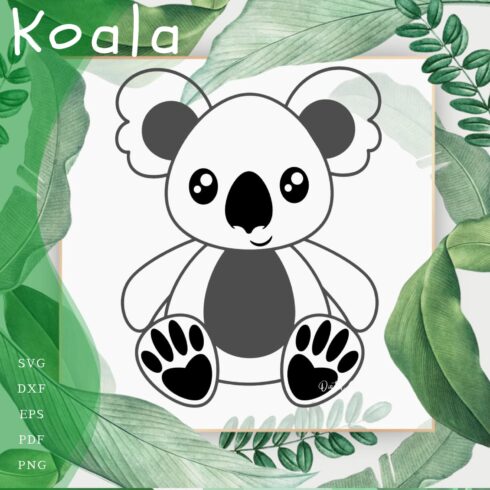 Picture of a koala with leaves around it.