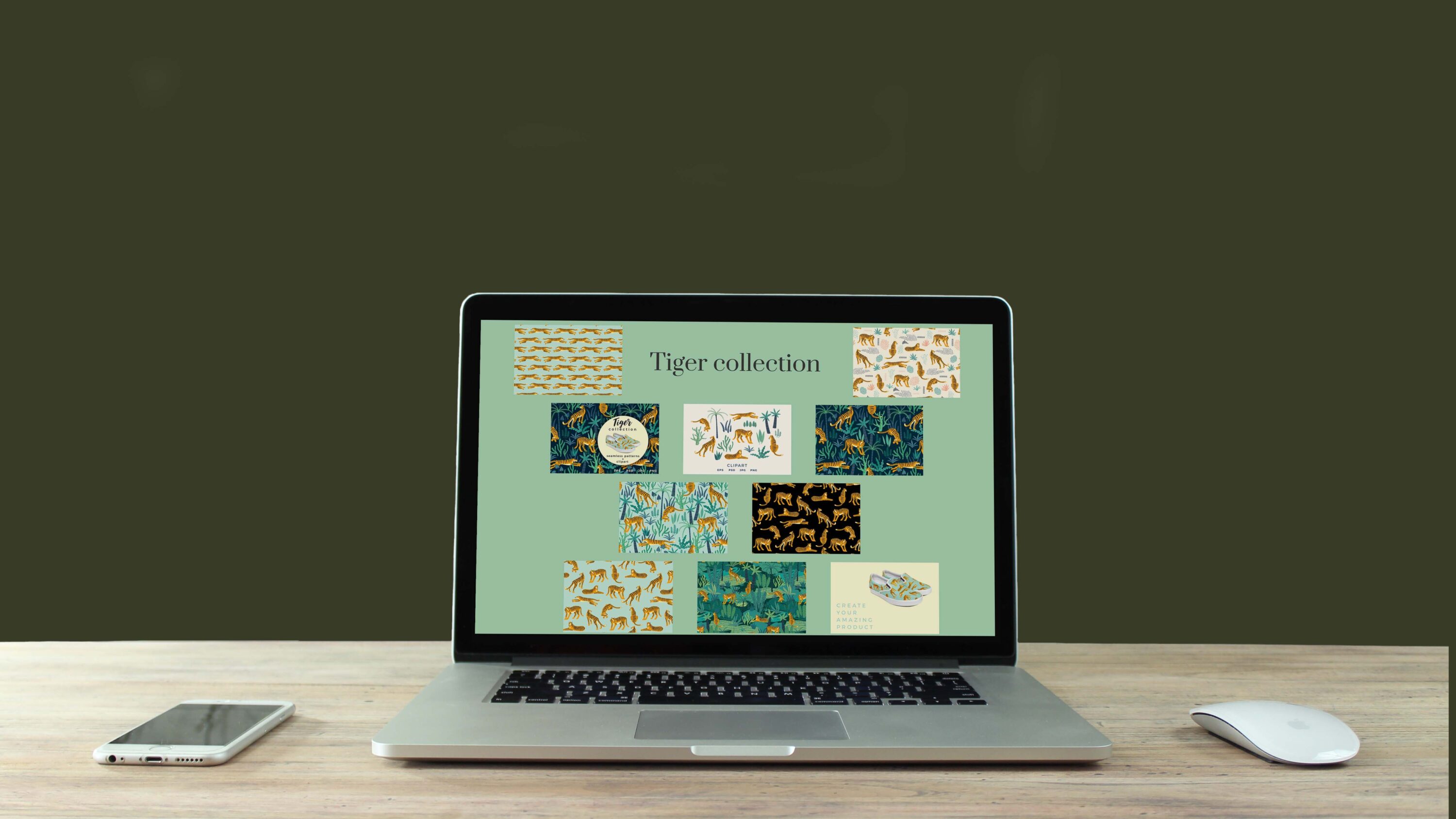 Tiger collection. Patterns & clipart - laptop.