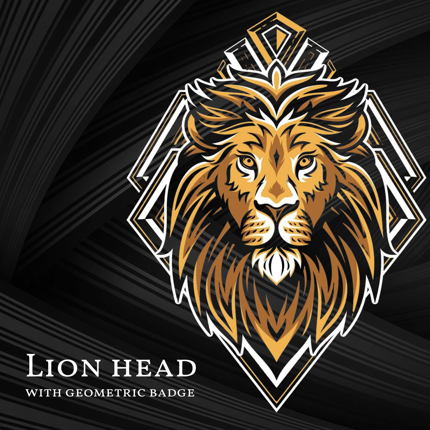 Lion Head with Geometric Badge.