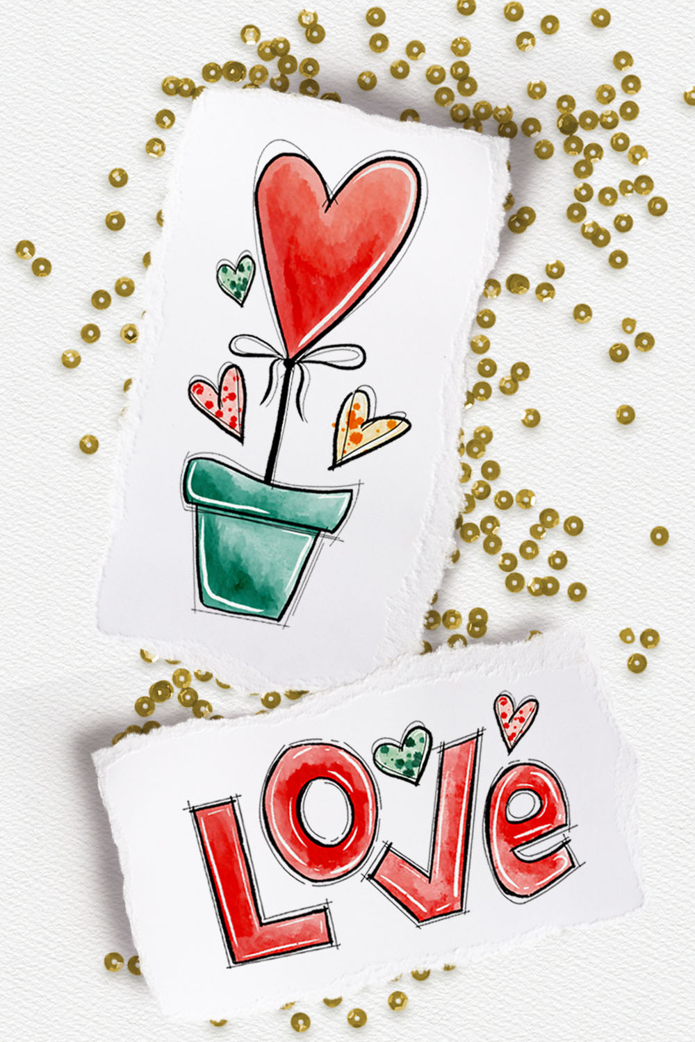 Valentine's Day Watercolor Clipart, Love Clipart.