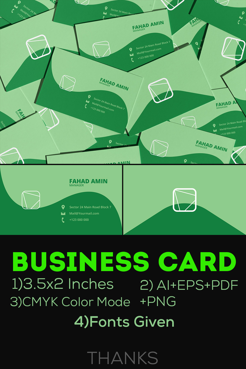 Vector Soft and Dark Green Minimal Creative Business CardVector Soft and Dark Green Minimal Creative Business Card pinterest pin 1