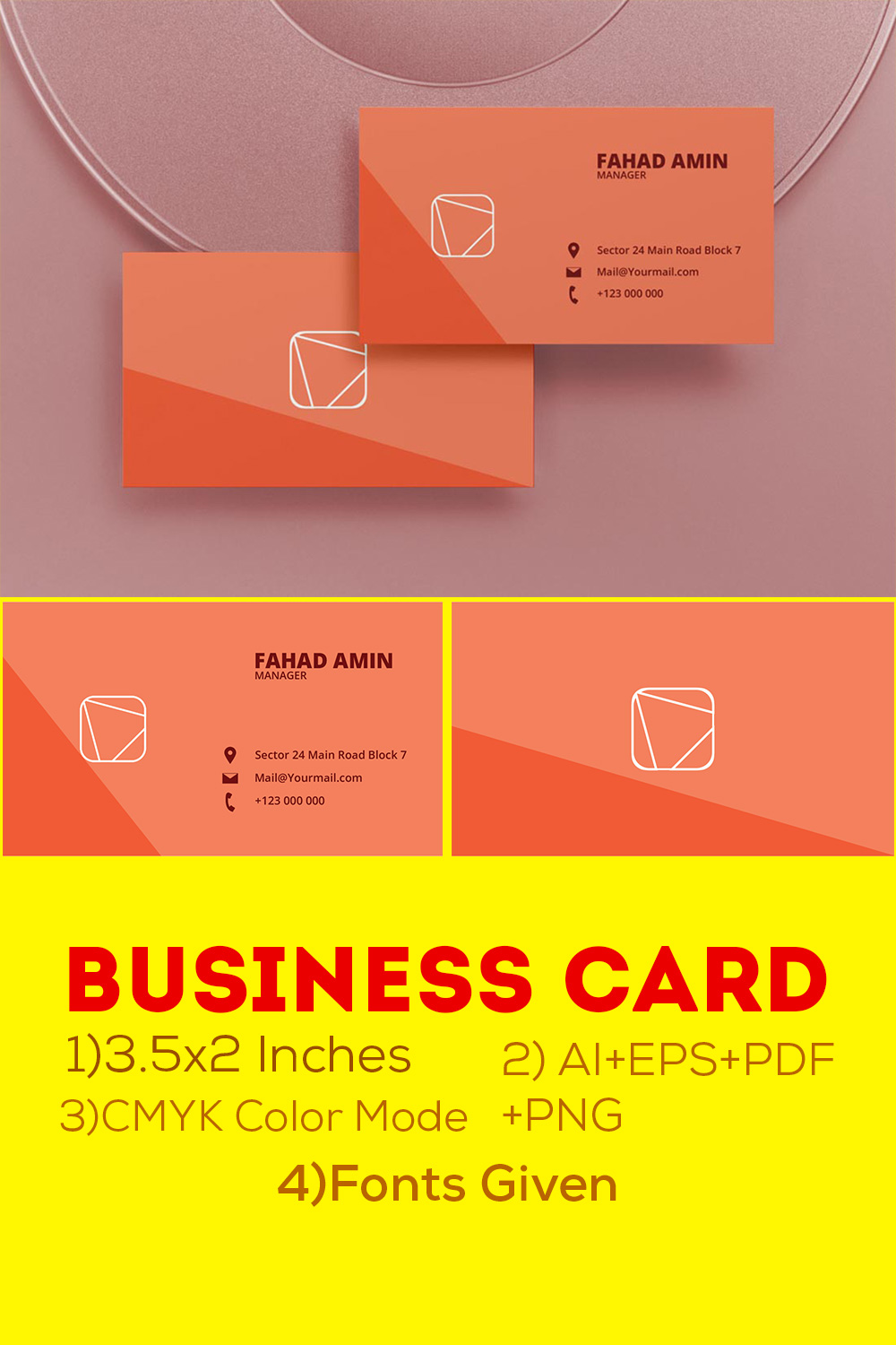 Vector Orange Minimal and Creative Business Card pinterest.