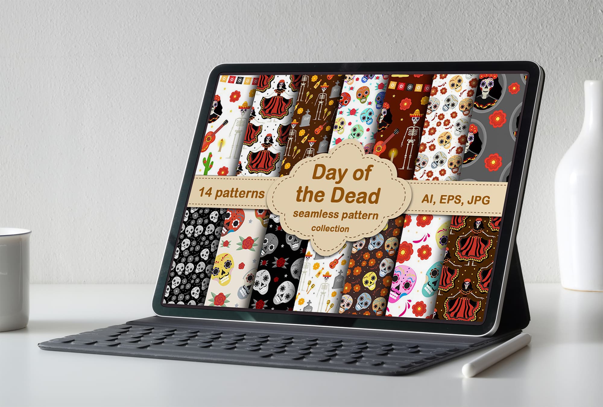 Day of the dead seamless patterns - tablet.