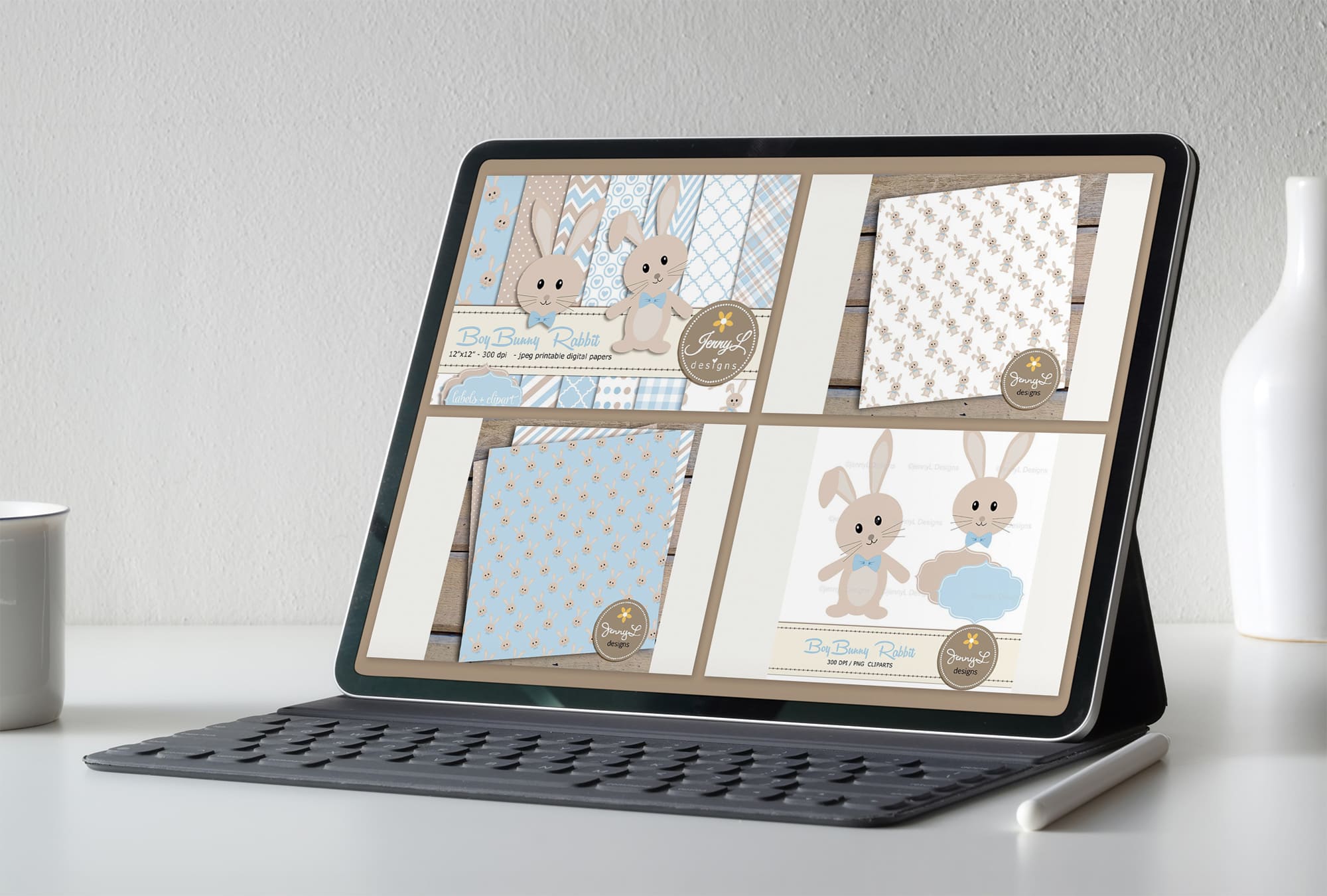 Boy Bunny Rabbit Digital Paper - tablet.