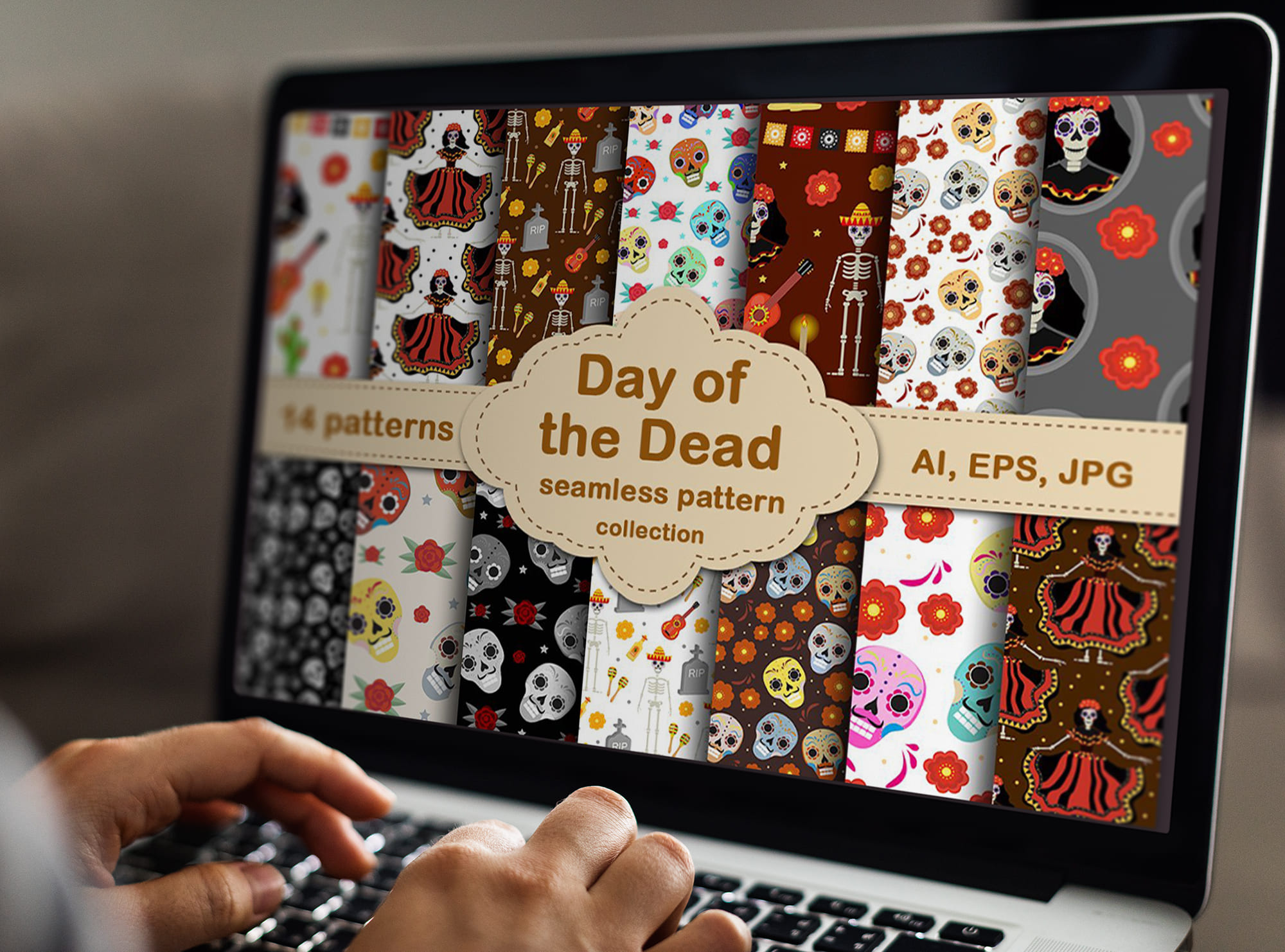 Day of the dead seamless patterns - laptop.