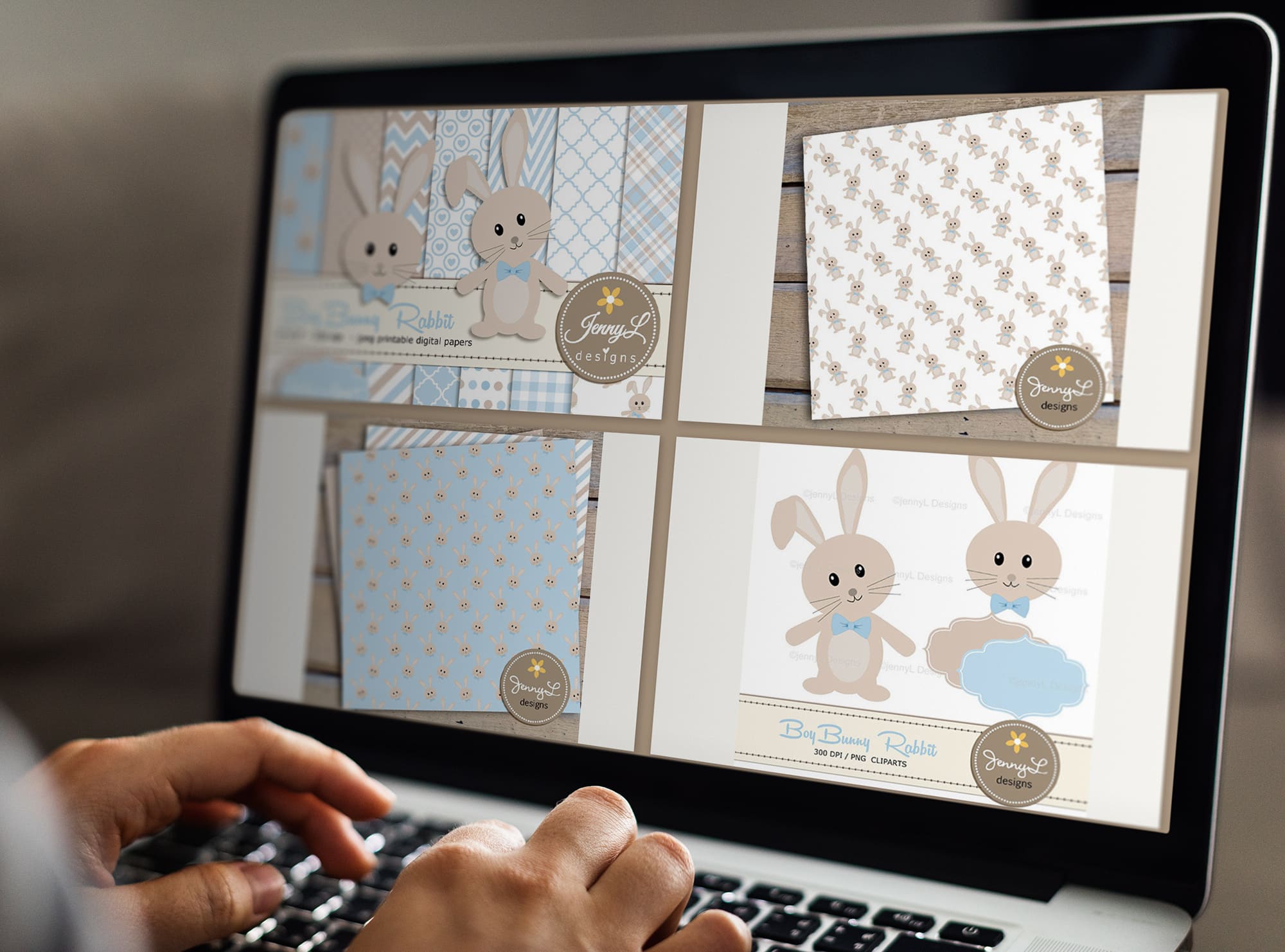 Boy Bunny Rabbit Digital Paper - laptop.