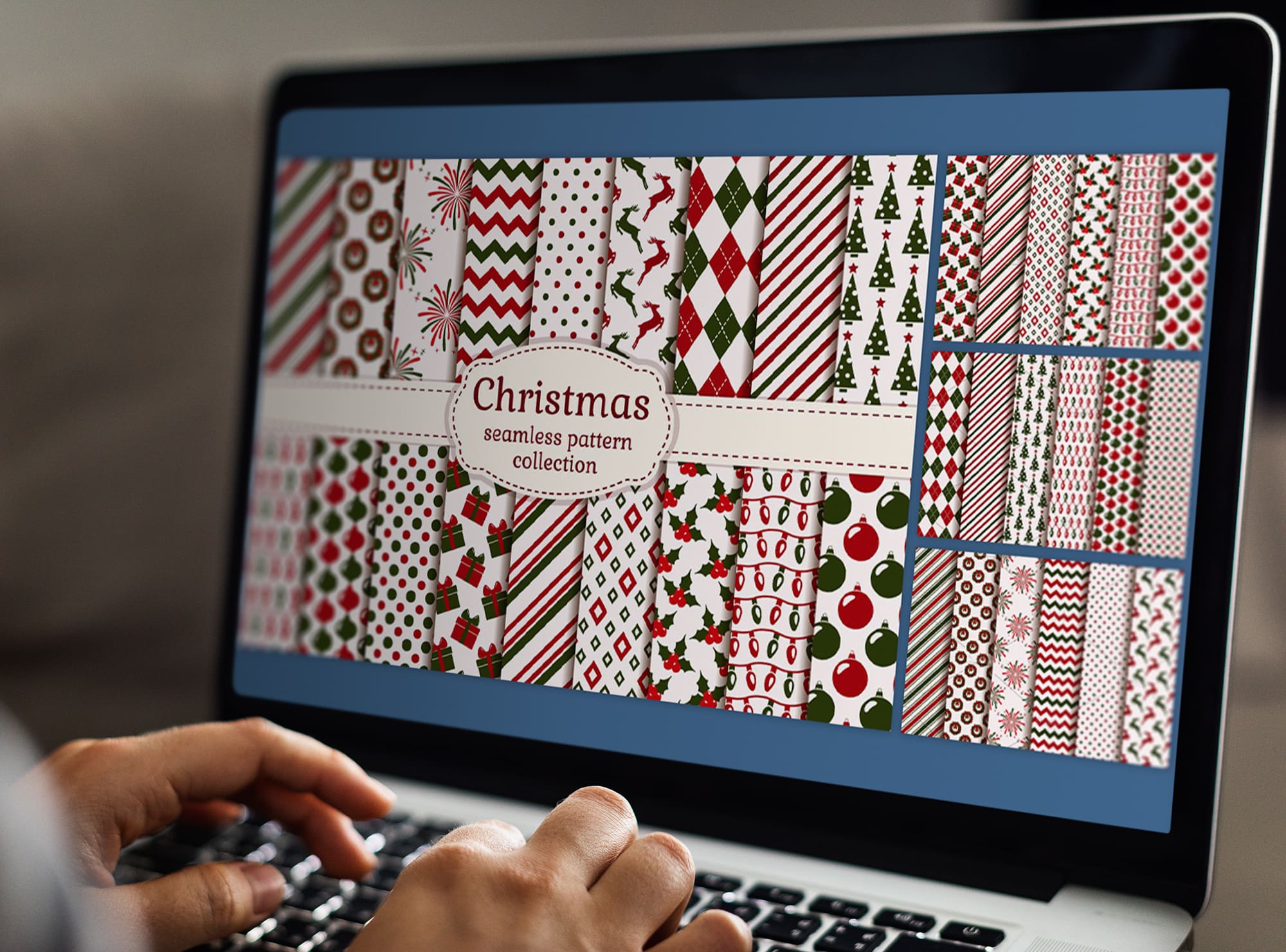 Christmas seamless patterns - laptop.