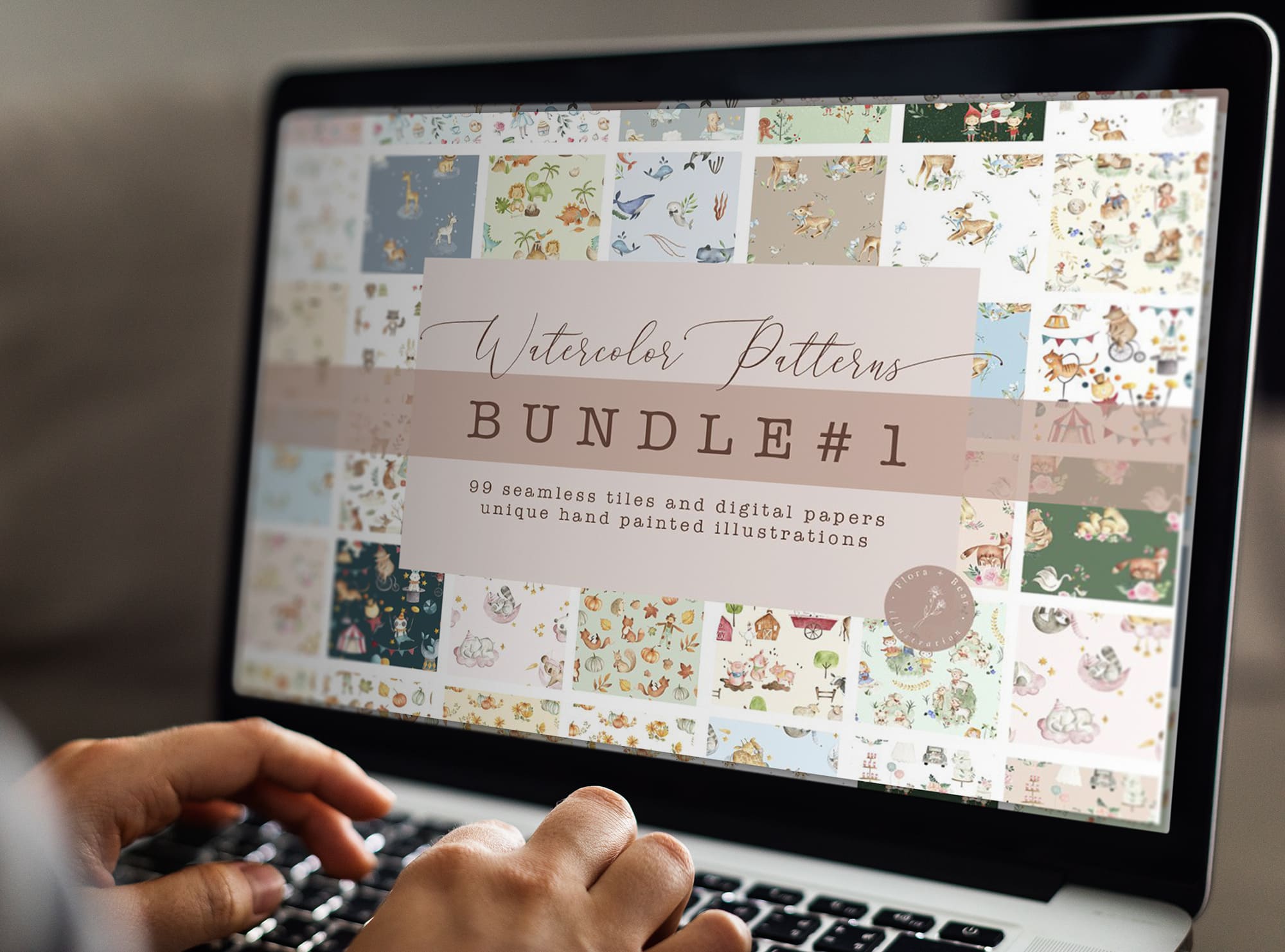 BUNDLE #1- Watercolor Patterns - laptop.