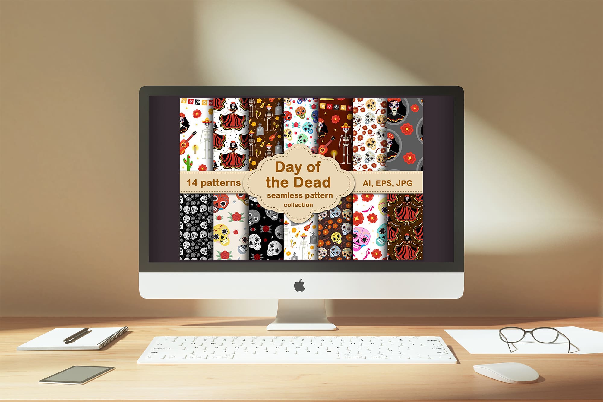 Day of the dead seamless patterns - desktop.