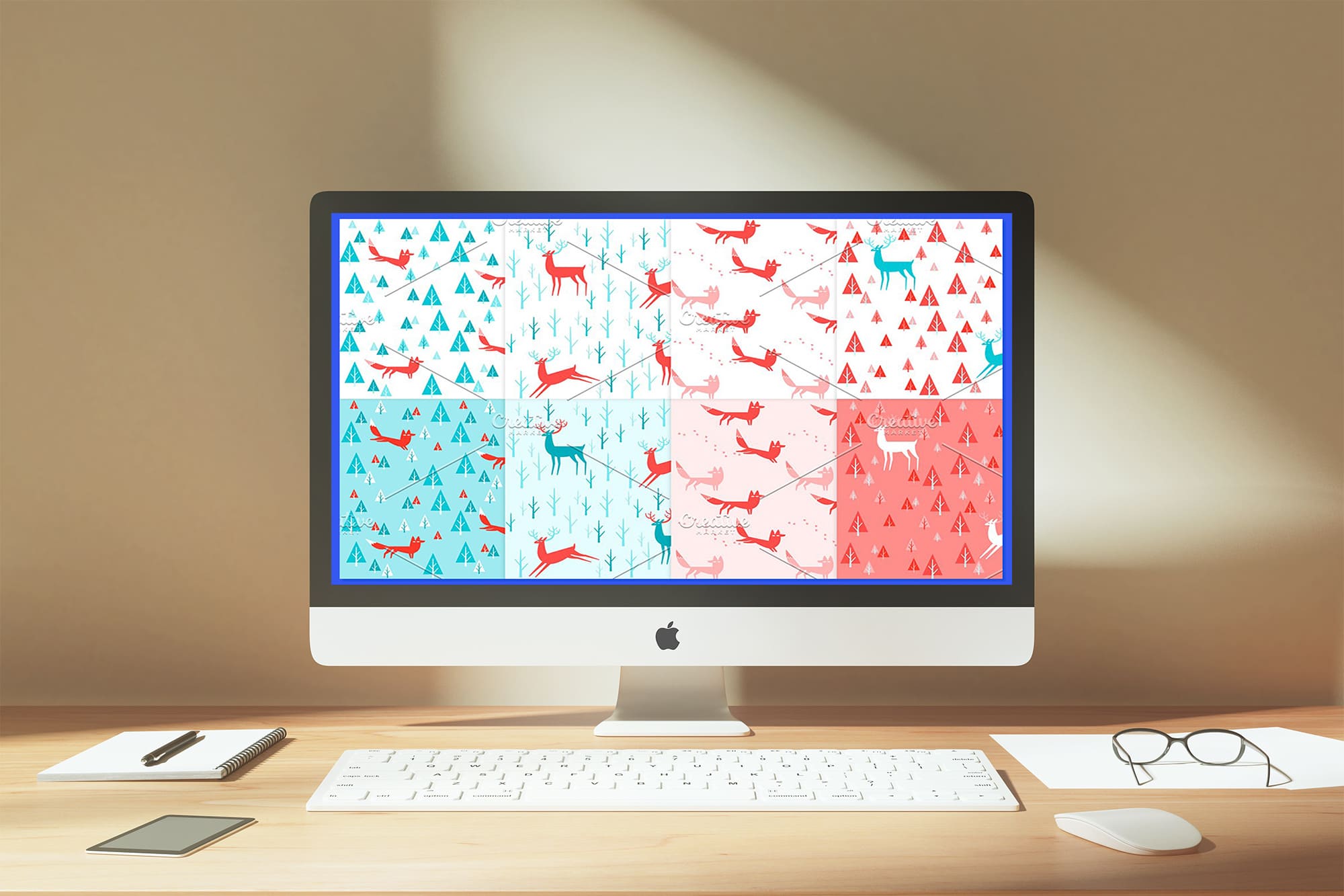 8 foxes and deers seamless patterns - desktop.