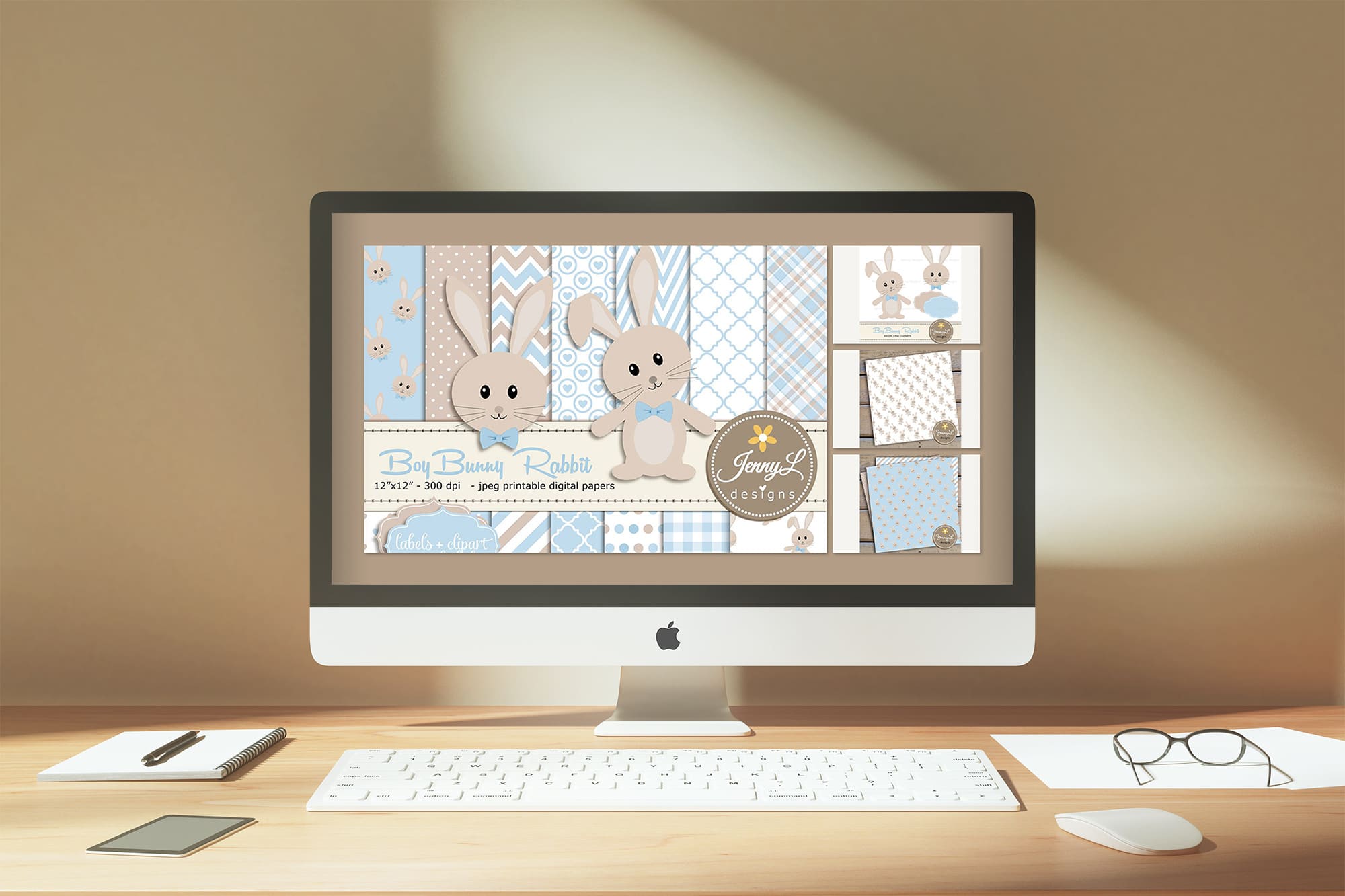 Boy Bunny Rabbit Digital Paper - desktop.