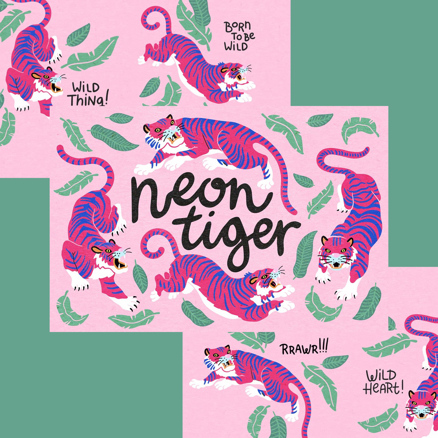 Neon tigers clipart and pattern cover.