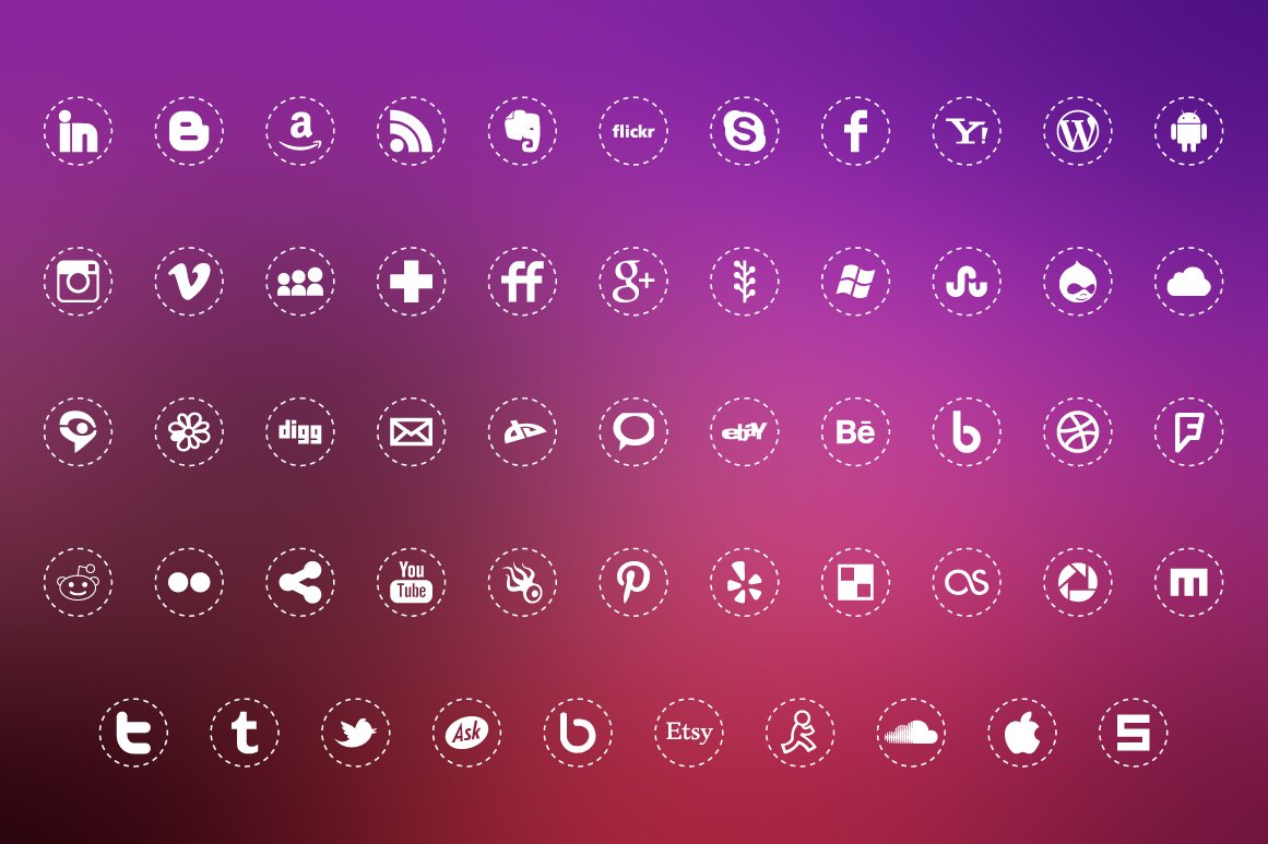 Diverse of colorful social media icons.