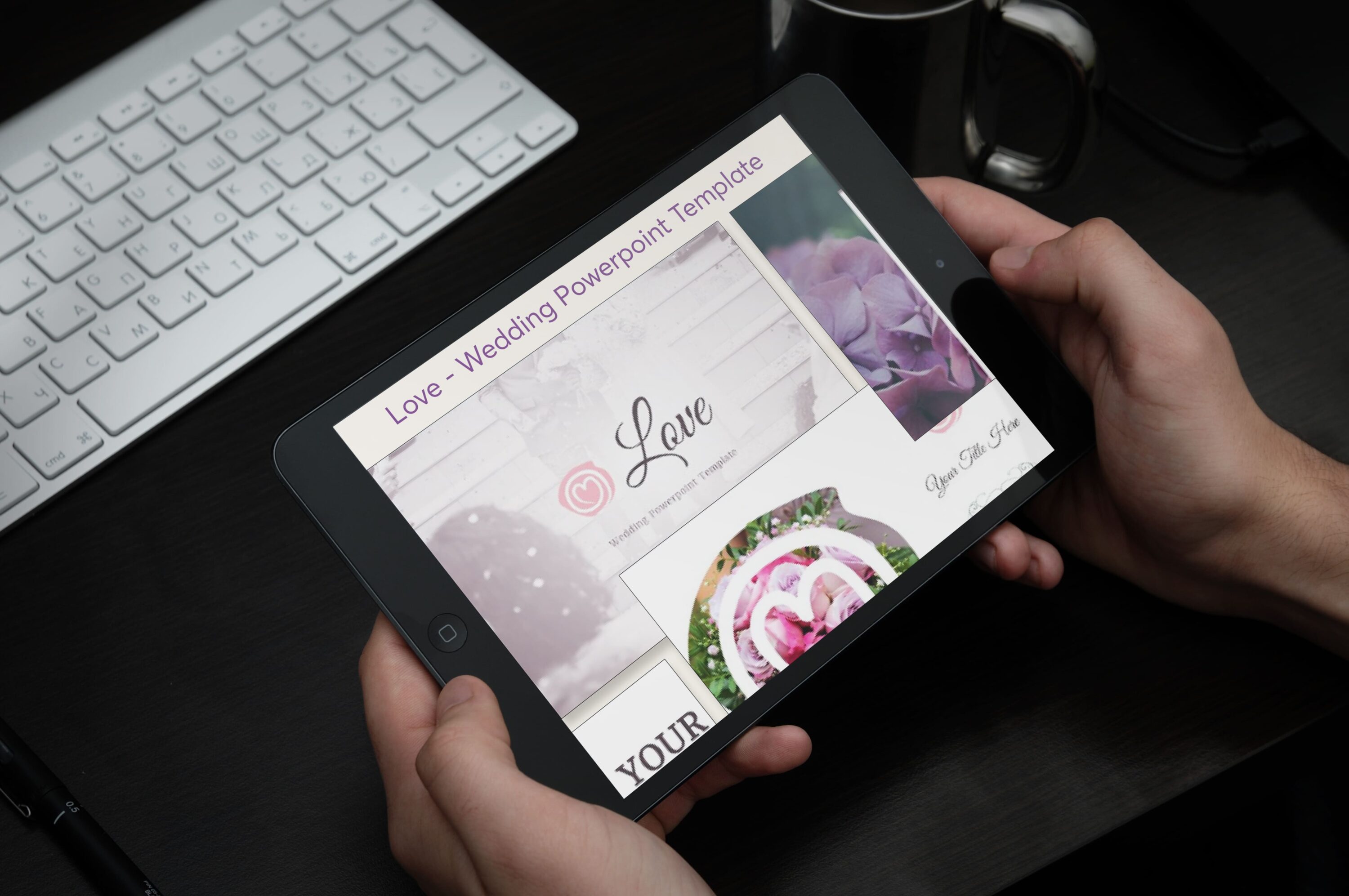 Tablet option of the Love - Wedding Powerpoint Template.