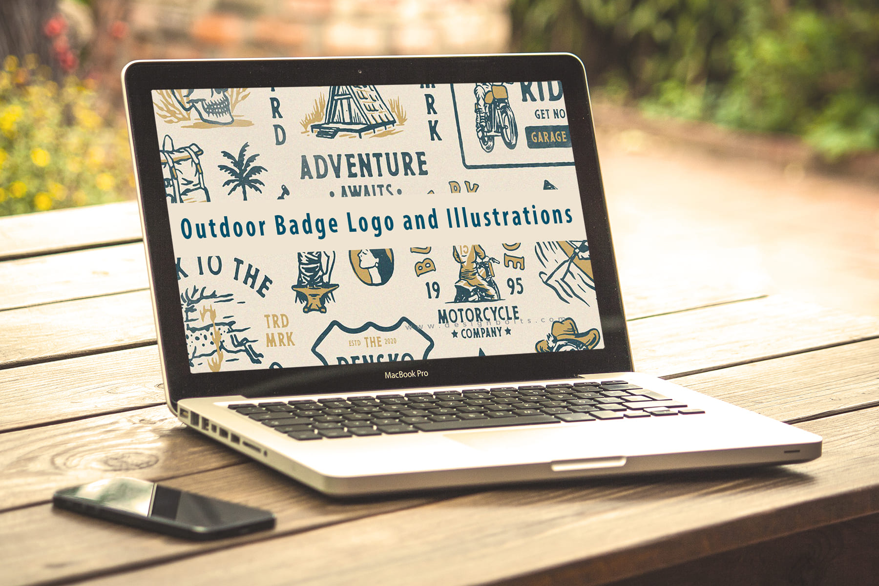 Laptop option of the Outdoor Badge Logo and Illustrations.